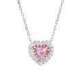 925 Sterling Silver Pink Heart Pendant Necklace with High-Carbon Diamonds-0-3