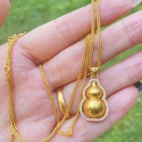 wholesale Gold-plated rotating gourd pendant with micro-paved zirconia, ethnic style imitation Fu Lu pendant, unisex Chinese jewelry for gifts-One set (with chain)