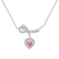 wholesale S925 Sterling Silver Cross-Border Europe and America Women's Small and Luxurious High-End Pink Heart Zircon Collarbone Necklace-0-10
