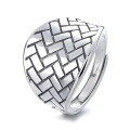 wholesale S925 Sterling Silver Retro Vintage INS Minimalist Wide Band Ring Simple and Versatile Open Adjustable Finger Ring-0-5