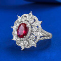 wholesale S925 Silver Red Corundum Oval Ruby Ring for Women,-0-1