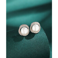 wholesale S925 Sterling Silver Freshwater Pearl Earrings for Women, Summer Minimalist Luxury Small Design High-End Sense New Earrings-Freshwater Pearl Earrings White Gold &gt; 925 Silver