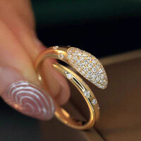wholesale S925 Sterling Silver Red Elk Full Body Ring for Women, Ins Style Plated with 18K Gold, Snake-Shaped Openable Ring Fully Set with Diamonds, Niche Luxury-BZ0381-Gold Adjustable opening
