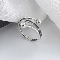 wholesale S925 Sterling Silver Multi-layer Irregular Bead Ring Retro Punk Style Niche Design Sense Index Finger Ring Accessory-352FJ/approx. 2.3g Adjustable opening