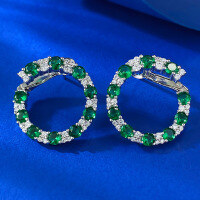 wholesale S925 Sterling Silver European and American Style Earrings, Fashionable and Versatile Commuter Essential, Red Blue Green Pink White Diamond Stud Earrings, Cross-Border Style Available for Dropshipping-E506 Green Diamond 925 Silver