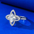 wholesale S925 Silver European and American New High Carbon Diamond 6*6 Four-Leaf Clover Ring for Women Cross-Border Dropshipping-0-2