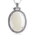 wholesale 925 silver retro ethnic style large cabochon white jade pendant necklace with certificate, inlaid with natural Hetian jade-0-4