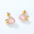 wholesale S925 metal new fashionable OL cute bear earrings, niche fat triangle rose quartz earrings, cross-border hot seller-0-2