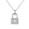 wholesale S925 Sterling Silver Minimalist Key Collarbone Necklace with Micro-Paved Moissanite Heart Lock Pendant, Unique Small Batch Design-0-5