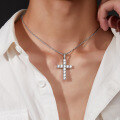 wholesale S925 Sterling Silver European and American Cross Pendant Moissanite Men's Unisex Trendy Classic Necklace-0-3
