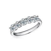 925 Sterling Silver Three-Stone Moissanite Ring, Women's Trendy Minimalist Design-White - 0.3 carats * 5 pieces  4.5 US size