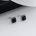 wholesale S925 Sterling Silver Minimalist Small Black Zirconia Stud Earrings, Elegant Black Square Dainty Earrings for Women-0-0