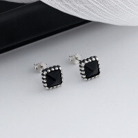 wholesale S925 Sterling Silver Minimalist Small Black Zirconia Stud Earrings, Elegant Black Square Dainty Earrings for Women-002R/approx. 1.4g/pair>925 silver