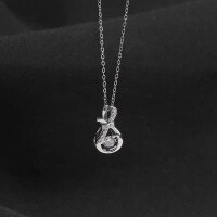 wholesale S925 Sterling Silver Bowlucky Bag Diamond Inlaid Necklace for Women, Fashion Minimalist Niche Design Versatile Collarbone Chain Accessory-Wallet Necklace - White Gold > 925 Silver
