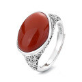 wholesale S925 Sterling Silver Vintage Antique-style Openwork Auspicious Cloud Pattern Inlaid with Southern Red Agate Ancient-style Adjustable Ring-0-4