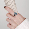 wholesale S925 Sterling Silver French Retro Minimalist Design Colorful Enamel Geometric Elegant Fashion Adjustable Ring-0-3