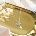 wholesale Metal Pearl Butterfly Necklace for Women, Natural Freshwater Collarbone Chain, Small Niche Design, Ins Minimalist Style, High-End Sense, Simple and Elegant-0-2