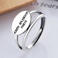wholesale S925 Sterling Silver Korean-style Round Pendant English Double-layer Paris Word Romantic Couple Ring Open Ring-YJ485/approx. 3.2g Adjustable opening