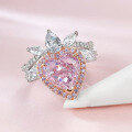 wholesale Metal material first, Mu Jing Jewelry new imported high-carbon diamond 9*9 heart-shaped pink diamond ring for women, fashionable and versatile for daily wear-0-2