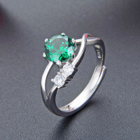 wholesale S925 Sterling Silver Vintage Olive Green Ring for Women, European and American Ins Style French Minimalist Diamond-Inlaid Ring Hand Jewelry Wholesale-002878-White Gold Adjustable opening
