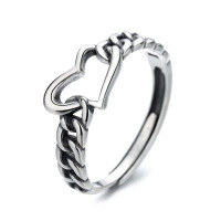 wholesale S925 Sterling Silver INS Style Minimalist Irregular Heart Ring, Versatile for Daily Wear, Punk Harajuku Knuckle Ring-132J/approx. 2g Adjustable opening