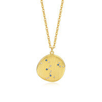 wholesale 925 Sterling Silver Vintage Colored Zircon Coin Pendant Necklace For Women, Small Batch Matte Frosted Pulled Filament Luxury Collarbone Chain-A2974-Gold 925 Silver