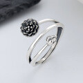 wholesale S925 Sterling Silver 3D Lotus/Bamboo Knot Tulip Ring Vintage Ethnic Style Index Finger Ring-0-2