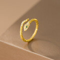 wholesale S925 Sterling Silver Fresh and Sweet Ins Style Niche Design Zodiac Animal Green Diamond Snake Ring R02795-0-3