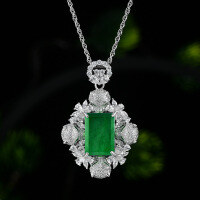 wholesale S925 silver new jewelry rectangle 12*17 green chalcedony pendant light luxury ins-Chalcedony 12*17【P3587】>chain length 45cm