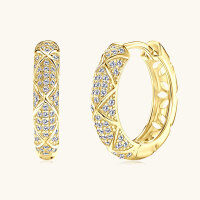 wholesale S925 Sterling Silver Japanese and Korean New Light Luxury Micro-Paved Quilted Moissanite Earrings for Women with a Unique Design-Gold 0.17 carats +0.17 carats