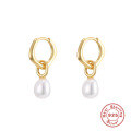 wholesale S925 Sterling Silver Long Korean Japanese Light Luxury Pearl Hoop Earrings, Popular in Europe and America, Elegant and Unique INS Earrings-0-4
