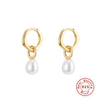 wholesale S925 Sterling Silver Long Korean Japanese Light Luxury Pearl Hoop Earrings, Popular in Europe and America, Elegant and Unique INS Earrings-gold