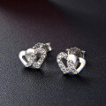 wholesale 925 Sterling Silver Heart-to-Heart Micro-Paved Zircon Stud Earrings for Women, Luxe Chic Fashion Double Heart Cute Personality Earrings-0-1