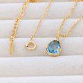 wholesale "Metal material, natural sky blue topaz birthstone jewelry, lightweight luxury, niche and minimalist double-sided pendant necklace"-0-2