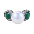 wholesale S925 Sterling Silver 12mm Mother-of-Pearl with Simulated Emerald Cabochon Engagement Ring for Women,-0-4