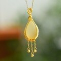 wholesale 925 silver gold-plated natural Hetian jade pendant with cold enamel phoenix tassel necklace, paired with Hanfu jade pendant accessories-0-3