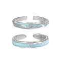 wholesale S925 Sterling Silver Original Niche Design Cold-toned Irregular Textured Blue Drip Glaze Open Adjustable Ring Unisex-0-4