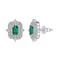 wholesale S925 Sterling Silver Cross-Border New Style Earrings for Women with Emerald Main Stone, Full Diamond Inlay, and High-End Design, Ready to Ship-Platinum DY1D0321-SW-WG 925 Silver