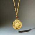 wholesale Metal antique gold-plated hollow pendant necklace with Chinese character "Fu" for men and women, new Chinese-style sweater chain, wholesale for niche design-0-1