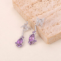 wholesale S925 Sterling Silver 3ct Natural Topaz Earrings with Crystal and Colored Gemstones Russian Style-Natural purple crystal earrings