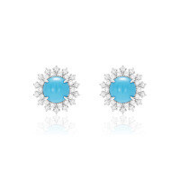 wholesale 925 Silver Gold-Plated Earrings with High Carbon Diamonds, Floral Design, and Blue Turquoise, Hot Selling Fashion Jewelry Versatile Earrings for Women-High porcelain blue 925 silver