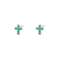 wholesale S925 Sterling Silver French-style Geometric Hoop Earrings With Green Zircon, Fashionable And Versatile Wholesale-E4054-White Gold 925 Silver