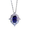 wholesale 925 Sterling Silver Zoffran Jewelry Women's New Product Blue Sapphire Floral 6*9 Geometric Pendant Necklace 40+3cm-0-4