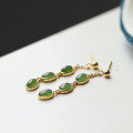 wholesale S925 Silver Inlaid Natural Hetian Jade Full-Color Bright Green Jasper Earrings, Fashionable and Versatile Long Pendant Earrings-0-1