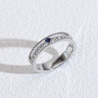 wholesale 18K Gold Retro Sapphire New Style Diamond Ring for Women, Small and Unique Design, 9K Gold Moissanite Gemstone Couple's Matching Bands-9K Gold-Moissanite+Sapphire 13#