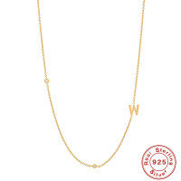 wholesale S925 Sterling Silver Diamond-Studded Letter Women's Choker Necklace, INS Minimalist 26-Letter Design-Gold-Z 925 silver