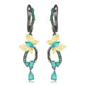wholesale S925 Silver Secret Garden Designer Butterfly Earrings, Natural Style with Genuine Gemstone Diopside Ear Drops-0-6