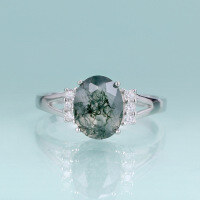 wholesale S925 Sterling Silver New Moss Gemstone Ring with 13ct Natural Moss Agate, Trend-Natural Water Grass Agate Ring  US Size 5 (Domestic Size 11)