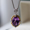 wholesale S925 Silver Inlaid Natural Amethyst Cabochon Pendant with Clean Crystal, Main Stone 10×14mm-0-2