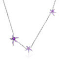 wholesale 925 Sterling Silver with Natural Amethyst and Garnet Asymmetrical Starfish Pendant Necklace Collarbone Chain-0-4